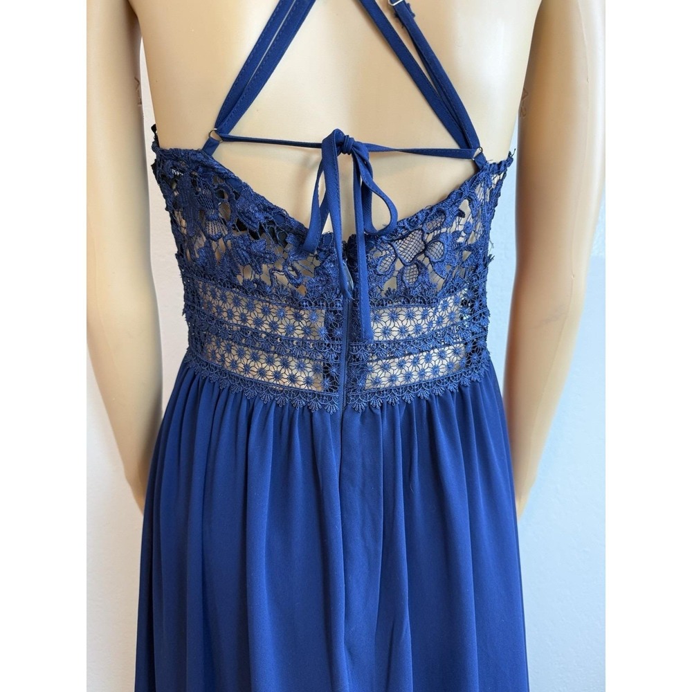 Soieblu Navy Blue Crochet Lace Maxi Dress Womens S Boho Formal Spaghetti Strap - Picture 6 of 9